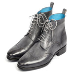 Paul Parkman Leather Wingtip Ankle Boots Hand-Painted Gray