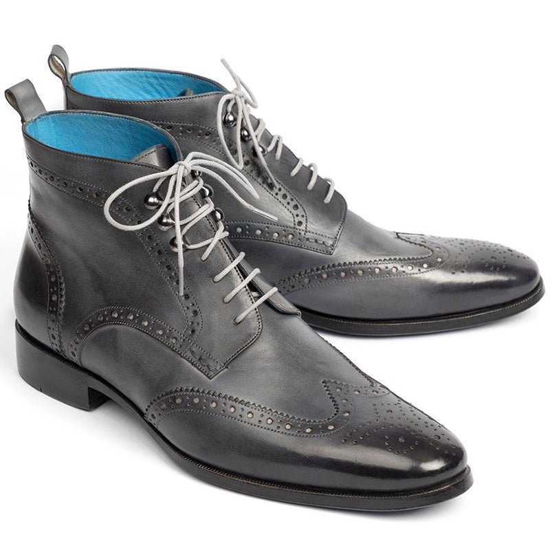 Paul Parkman Leather Wingtip Ankle Boots Hand-Painted Gray