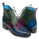 Paul Parkman Leather Wingtip Ankle Boots Three Tone Blue Purple Green