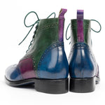 Paul Parkman Leather Wingtip Ankle Boots Three Tone Blue Purple Green
