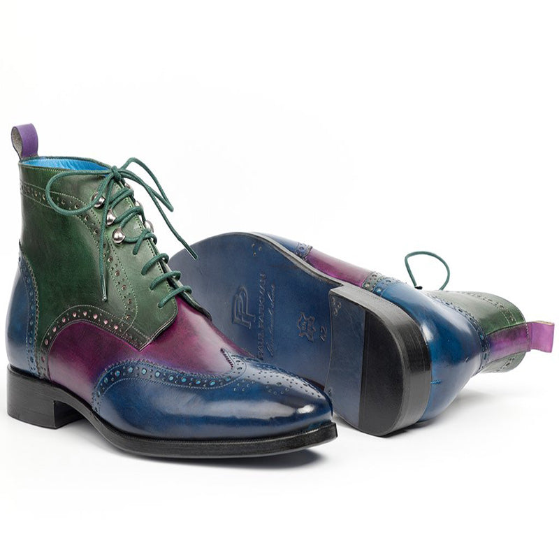 Paul Parkman Leather Wingtip Ankle Boots Three Tone Blue Purple Green