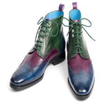Paul Parkman Leather Wingtip Ankle Boots Three Tone Blue Purple Green