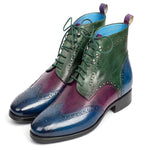 Paul Parkman Leather Wingtip Ankle Boots Three Tone Blue Purple Green