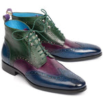 Paul Parkman Leather Wingtip Ankle Boots Three Tone Blue Purple Green