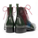 Paul Parkman Leather Wingtip Ankle Boots Three Tone Green Blue Bordeaux