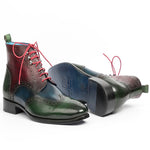 Paul Parkman Leather Wingtip Ankle Boots Three Tone Green Blue Bordeaux