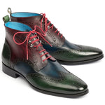 Paul Parkman Leather Wingtip Ankle Boots Three Tone Green Blue Bordeaux