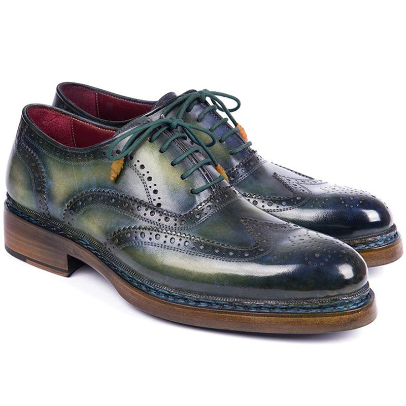 Paul Parkman Leather Wingtip Brogues Green & Blue