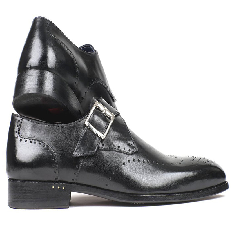 Paul Parkman Leather Wingtip Single Monk Strap Shoes Black