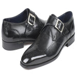 Paul Parkman Leather Wingtip Single Monk Strap Shoes Black