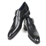 Paul Parkman Leather Wingtip Single Monk Strap Shoes Black