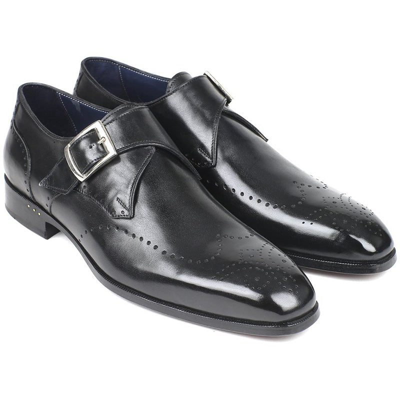 Paul Parkman Leather Wingtip Single Monkstraps Shoes Black