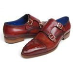 Paul Parkman Ostrich Embossed Double Monk Strap Shoes Burgundy