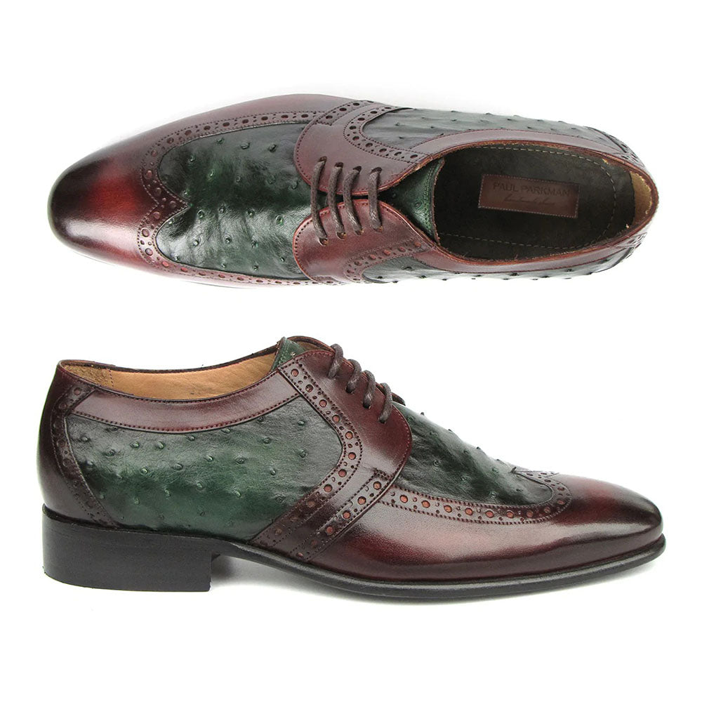 Paul Parkman Ostrich / Leather Derby Shoes Green / Brown