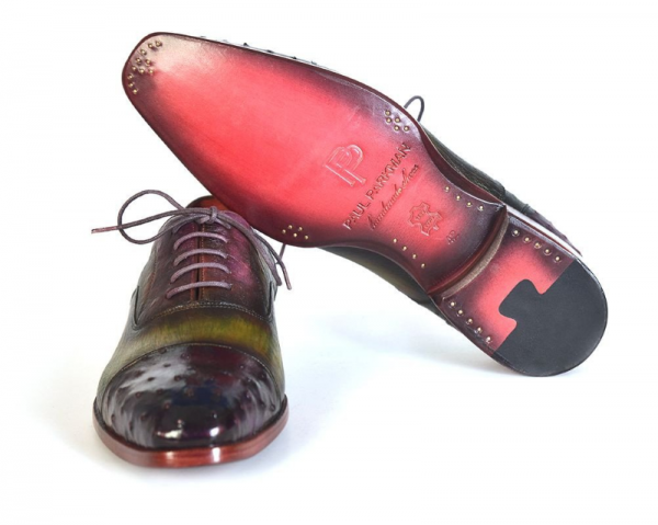 Paul Parkman Ostrich Quill Cap Toe Oxfords Green / Purple