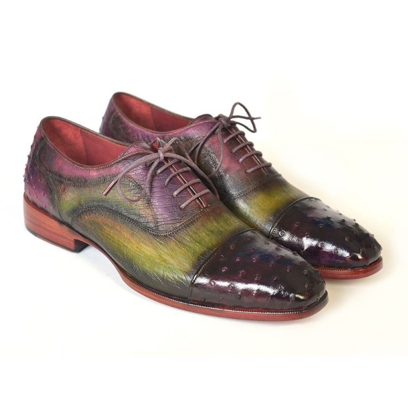 Paul Parkman Ostrich Quill Cap Toe Oxfords Green / Purple