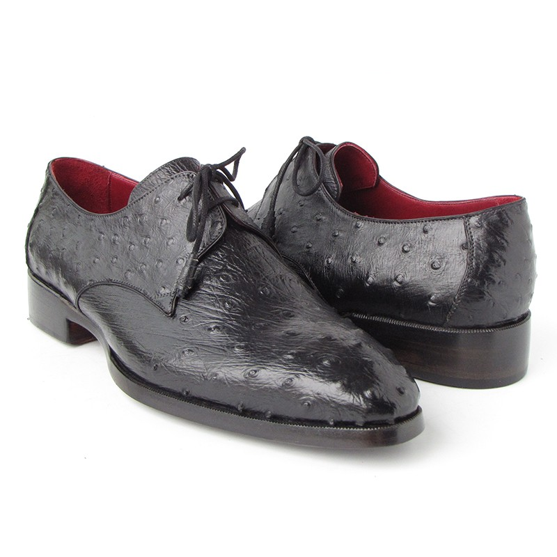 Paul Parkman Ostrich Quill Derby Shoes Black