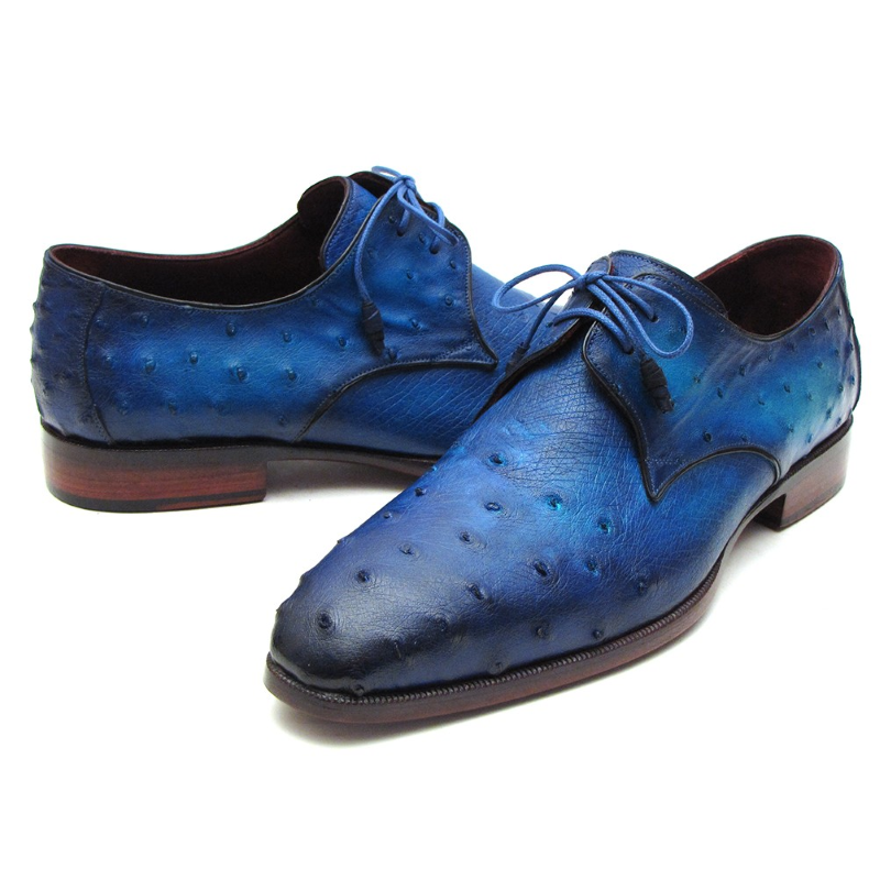 Paul Parkman Ostrich Quill Derby Shoes Ocean Blue