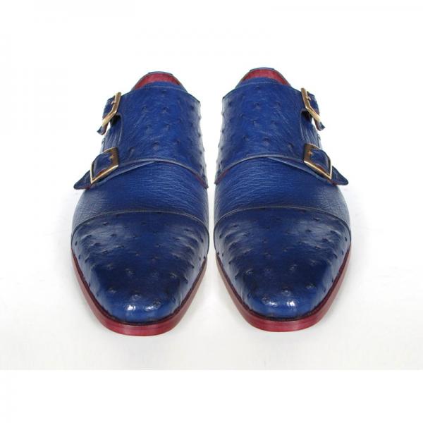 Paul Parkman Ostrich Quill Double Monk Strap Shoes Blue