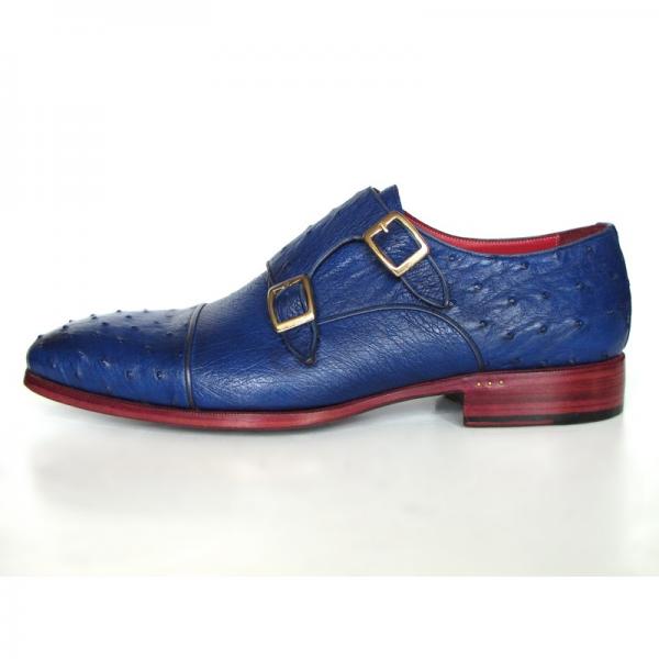 Paul Parkman Ostrich Quill Double Monk Strap Shoes Blue