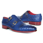 Paul Parkman Ostrich Quill Double Monk Strap Shoes Blue