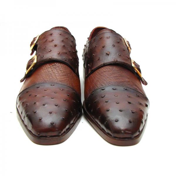 Paul Parkman Ostrich Quill Double Monk Strap Shoes Brown / Tobacco