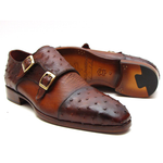 Paul Parkman Ostrich Quill Double Monk Strap Shoes Brown / Tobacco