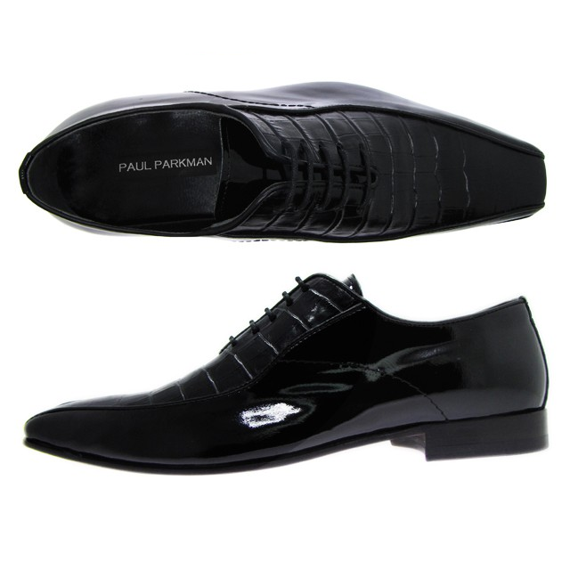 Paul Parkman Patent Leather & Croco Bicycle Toe Shoes Black