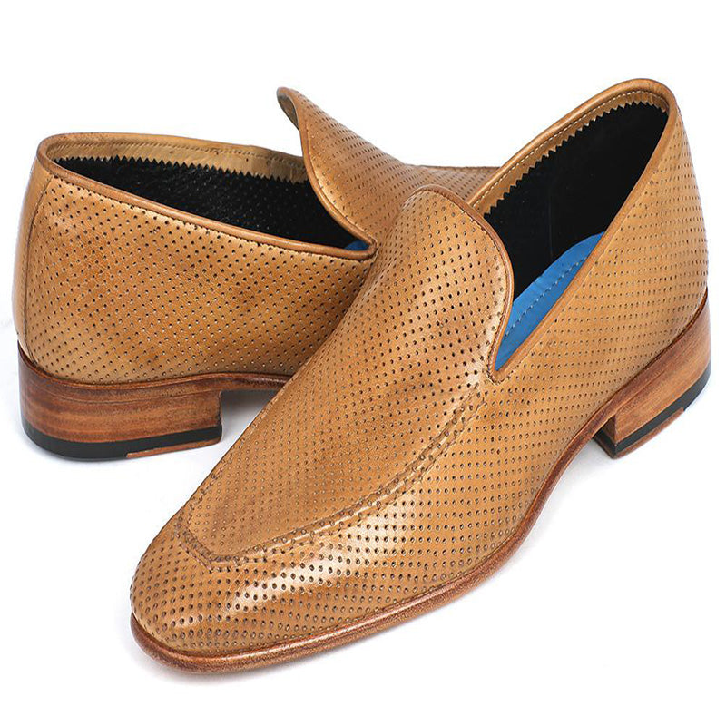 Paul Parkman Perforated Leather Loafers Beige
