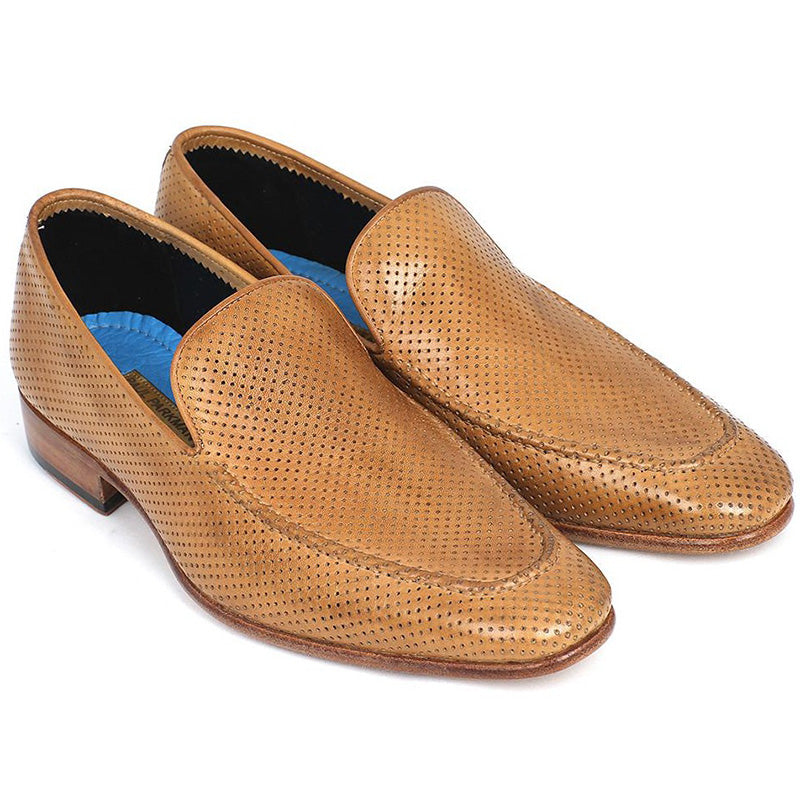 Paul Parkman Perforated Leather Loafers Beige