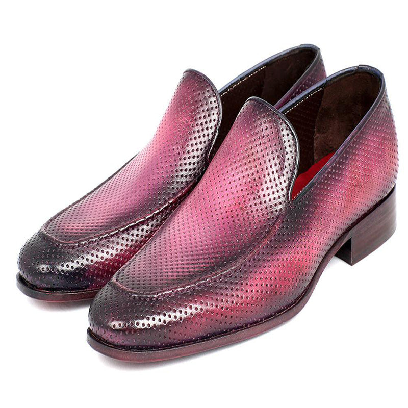 Paul Parkman Perforated Leather Loafers Purple