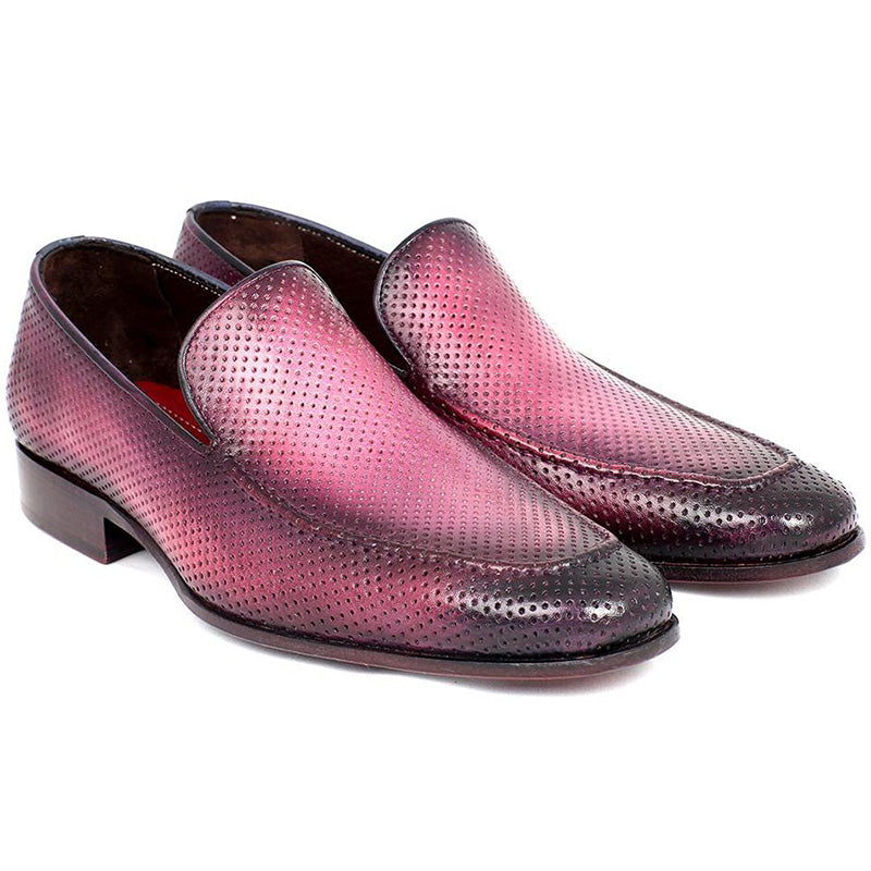 Paul Parkman Perforated Leather Loafers Purple