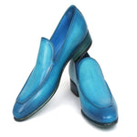 Paul Parkman Perforated Leather Loafers Turquoise