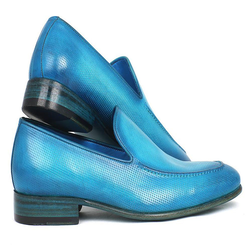 Paul Parkman Perforated Leather Loafers Turquoise