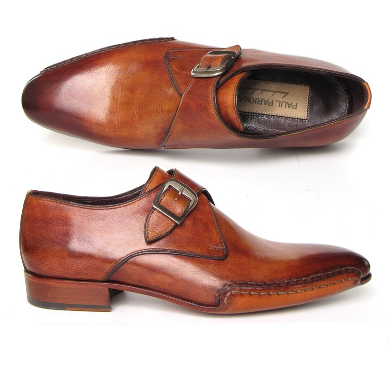 Paul Parkman Side Sewn Monk Strap Shoes Tobacco