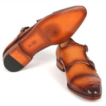 Paul Parkman Studded Cap Toe Monkstraps Shoes Light Brown