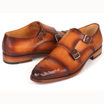 Paul Parkman Studded Cap Toe Monkstraps Shoes Light Brown