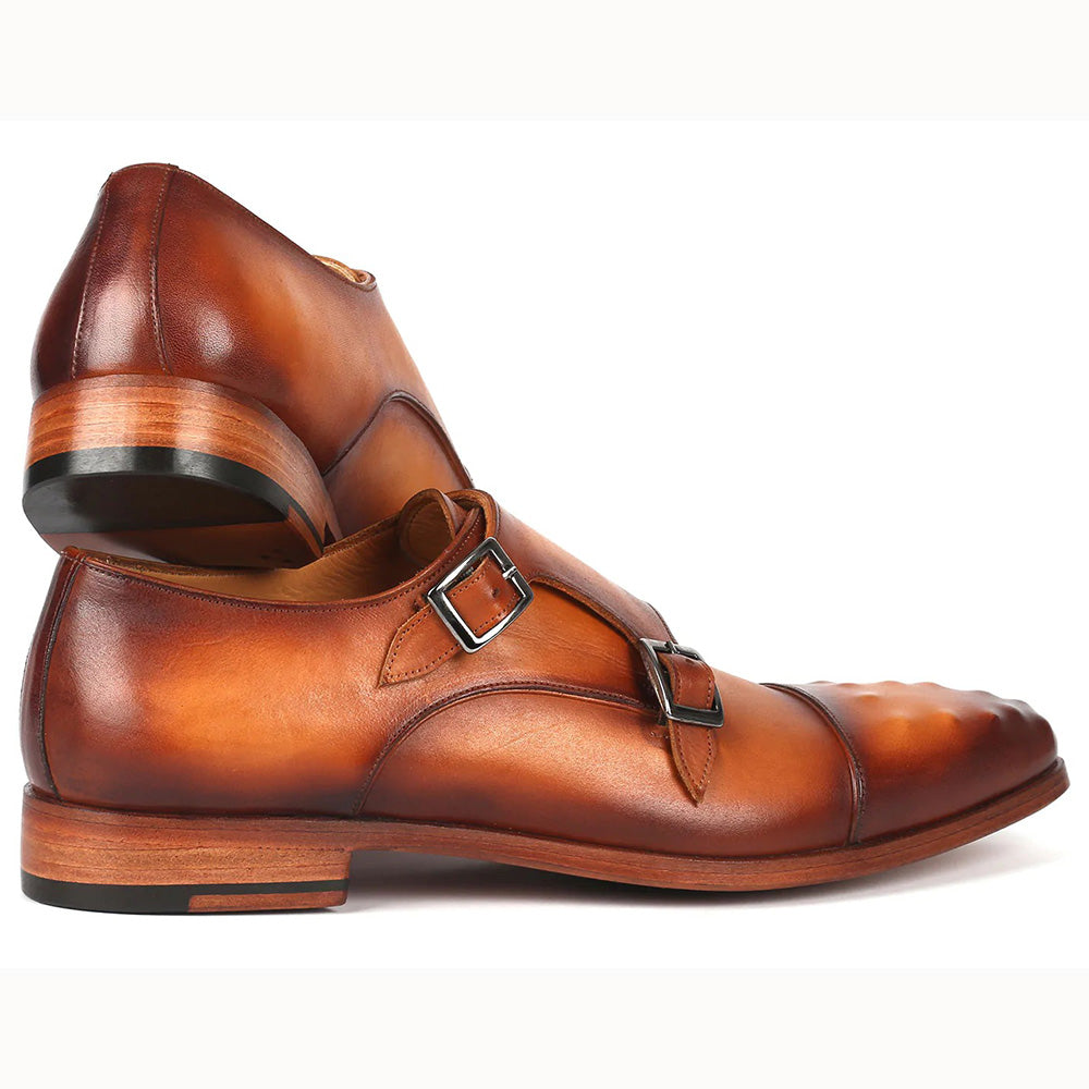 Paul Parkman Studded Cap Toe Monkstraps Shoes Light Brown
