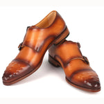 Paul Parkman Studded Cap Toe Monkstraps Shoes Light Brown