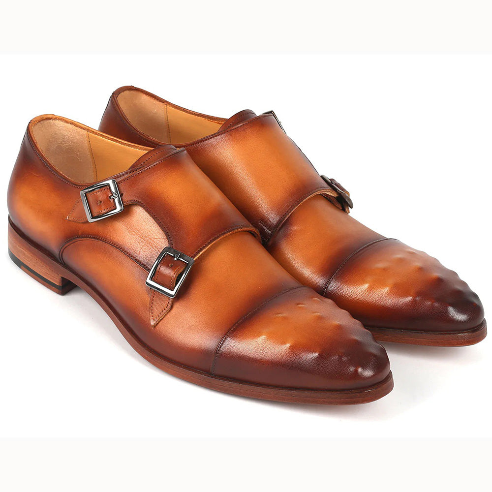 Paul Parkman Studded Cap Toe Monkstraps Shoes Light Brown