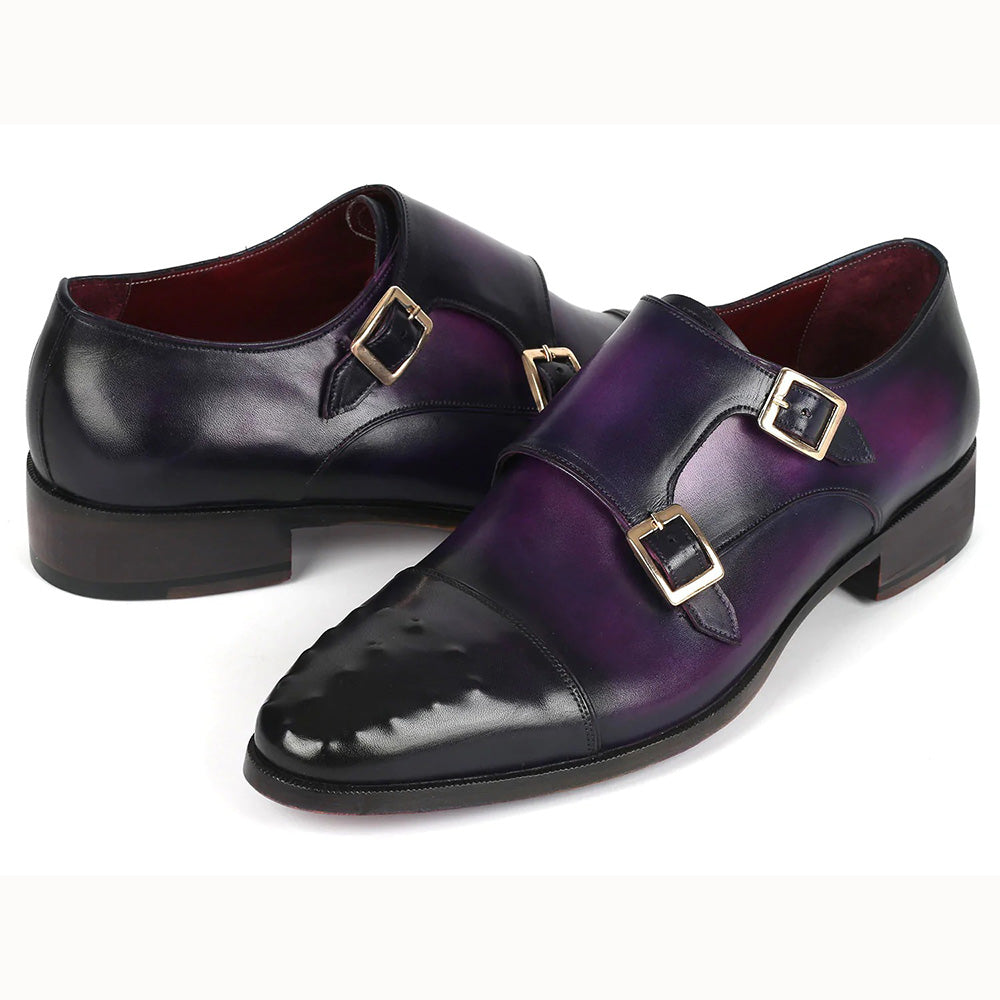 Paul Parkman Studded Cap Toe Monkstraps Shoes Purple