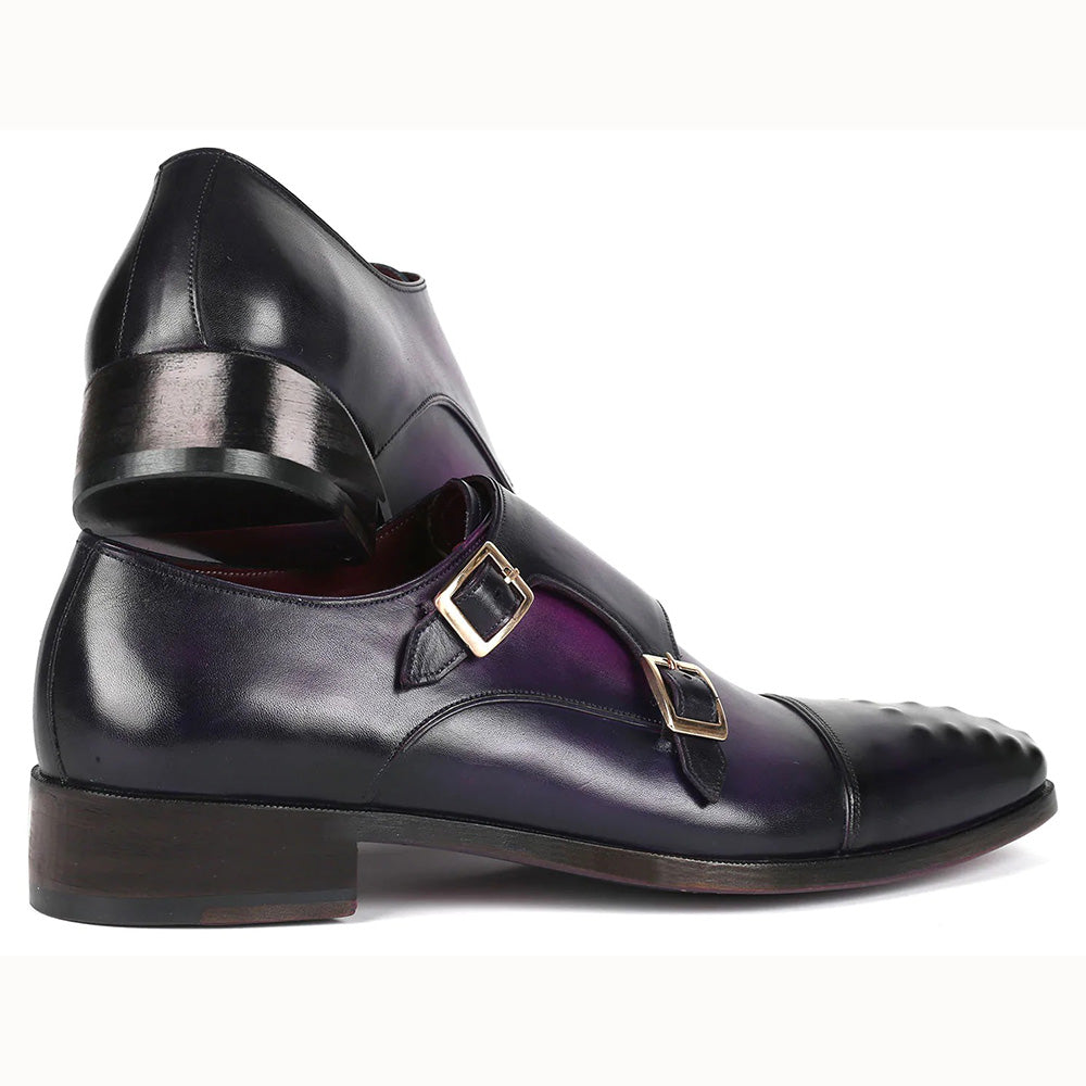 Paul Parkman Studded Cap Toe Monkstraps Shoes Purple