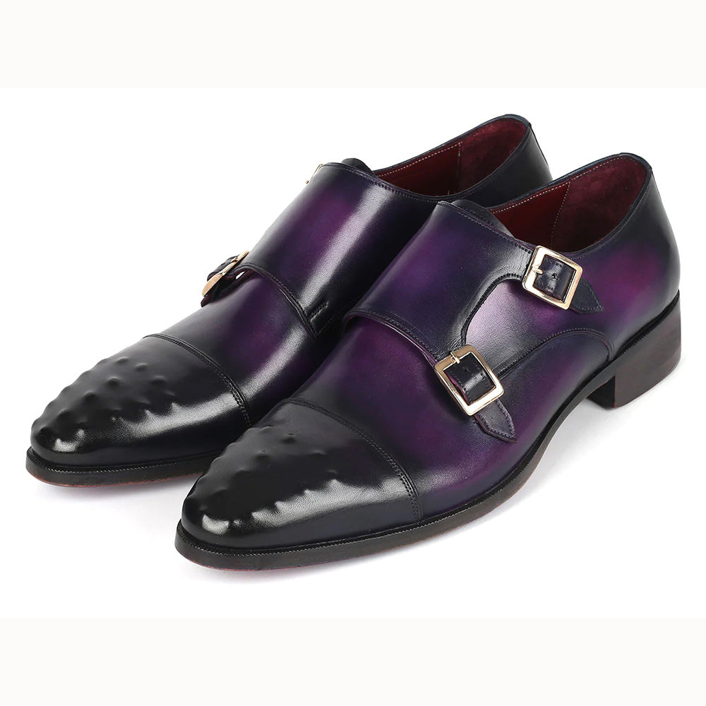 Paul Parkman Studded Cap Toe Monkstraps Shoes Purple