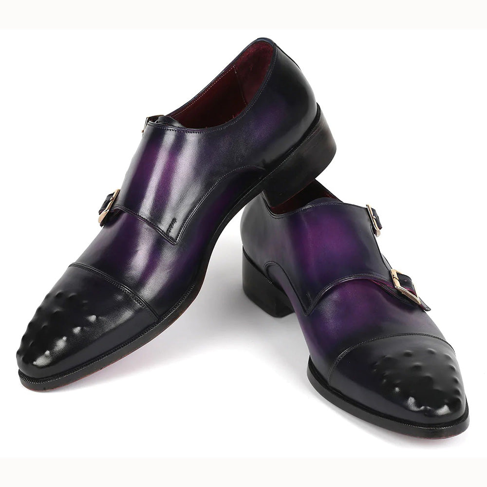 Paul Parkman Studded Cap Toe Monkstraps Shoes Purple