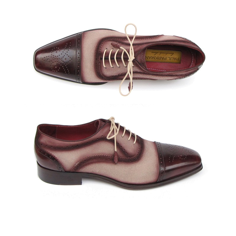 Paul Parkman Suede Calfskin Cap Toe Brogues Bordeaux / Beige