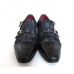 Paul Parkman Suede & Calfskin Double Monk Strap Shoes Navy