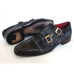Paul Parkman Suede & Calfskin Double Monk Strap Shoes Navy