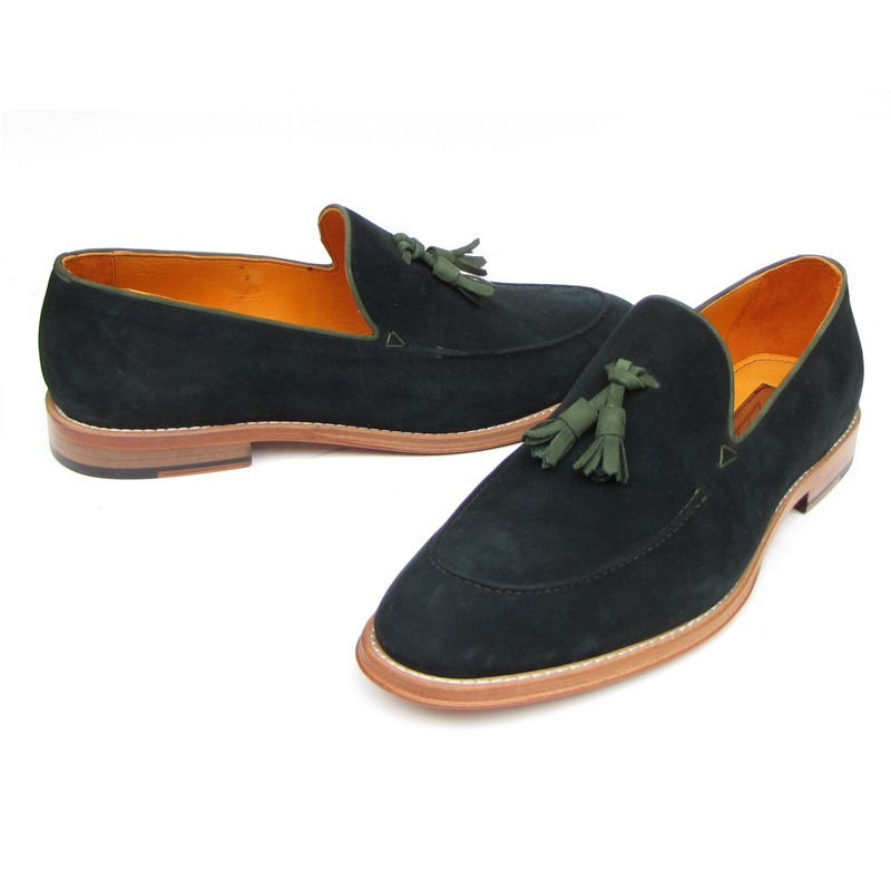 Paul Parkman Suede Tassel Loafers Black / Green
