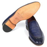 Paul Parkman Textured Croco Leather Loafers Blue