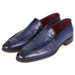 Paul Parkman Textured Croco Leather Loafers Blue